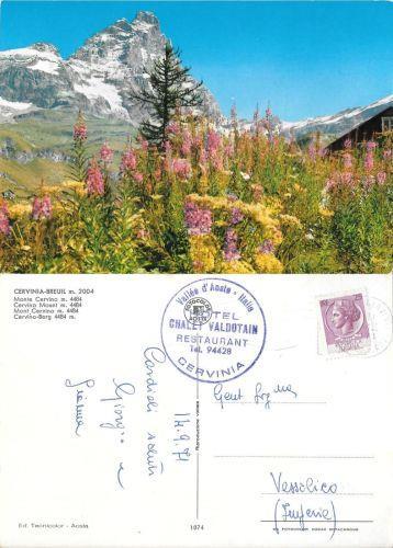 Cervinia-Breuil. Monte Cervino. Timbro Hotel Chalet Valdotain. Viaggiata 1971 - copertina