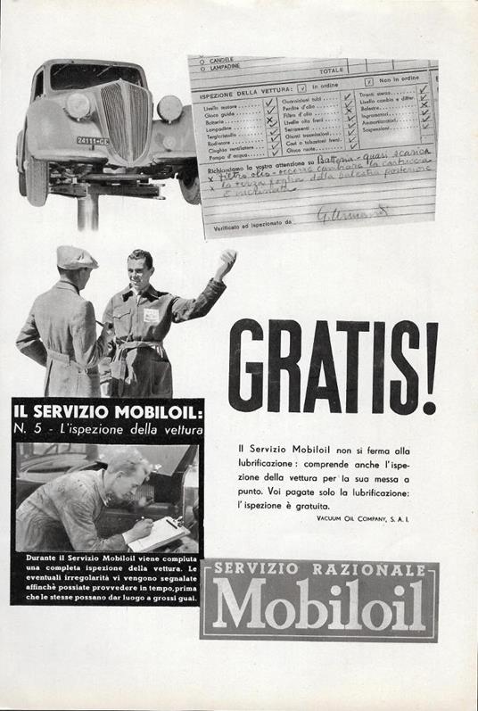 Mobiloil/Solex-Westinghouse freni. Advertising 1937 fronte retro - copertina