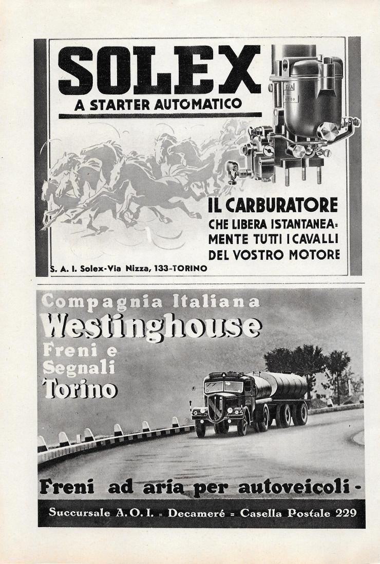 Mobiloil/Solex-Westinghouse freni. Advertising 1937 fronte retro