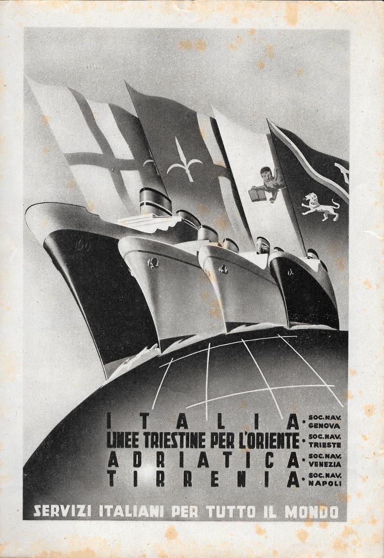 Pirelli Raiflex/Linee triestine per l'Oriente. Advertising 1942 fronte retro