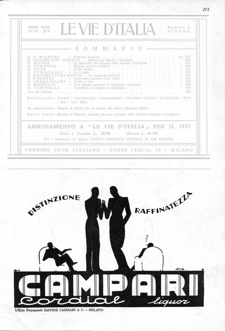 Sicurezza. Pirelli Stella Bianca/Cordial Campari. Advertising 1942 fronte retro