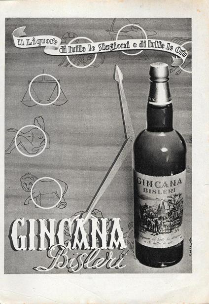 Gincana Bisleri/Lenti Salmoiraghi. Advertising 1942 fronte retro - copertina