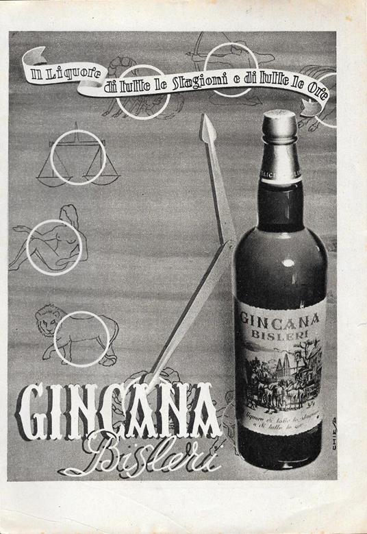 Gincana Bisleri/Lenti Salmoiraghi. Advertising 1942 fronte retro - copertina