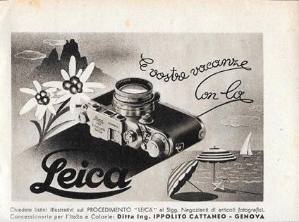 Le vostre vacanze con la Leica/RIV. Advertising 1942 fronte retro - copertina