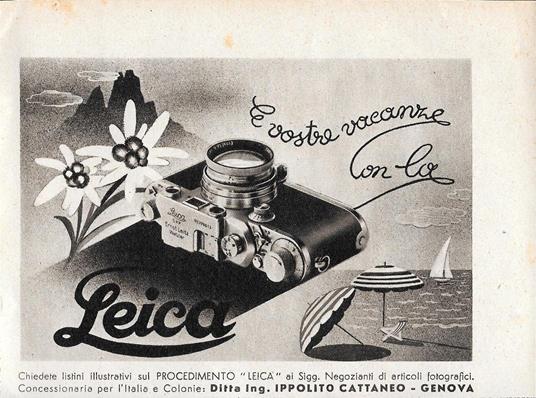 Le vostre vacanze con la Leica/RIV. Advertising 1942 fronte retro - copertina