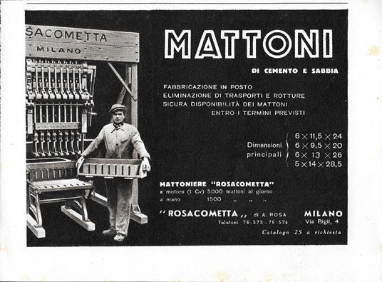 Mattoniere Rosacometta. Advertising 1942 - copertina