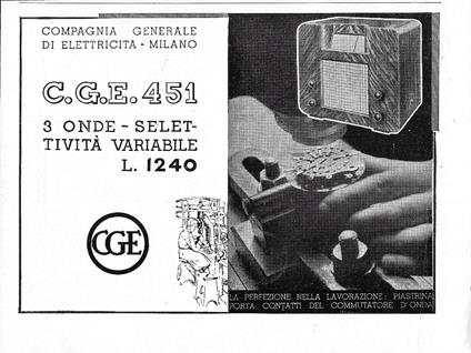 CGE 451. 3 onde, selettività variabile. Advertising 1942 - copertina