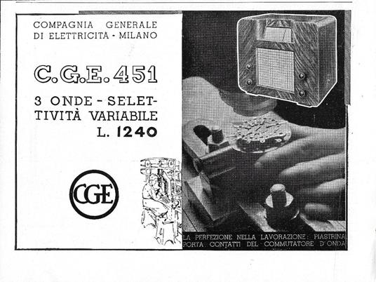 CGE 451. 3 onde, selettività variabile. Advertising 1942 - copertina