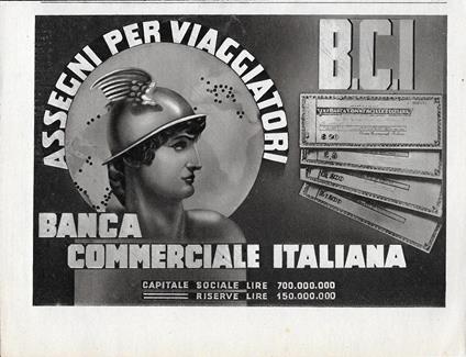 Banca Commerciale Italiana. Assegni per viaggiatori. Advertising 1942 - copertina