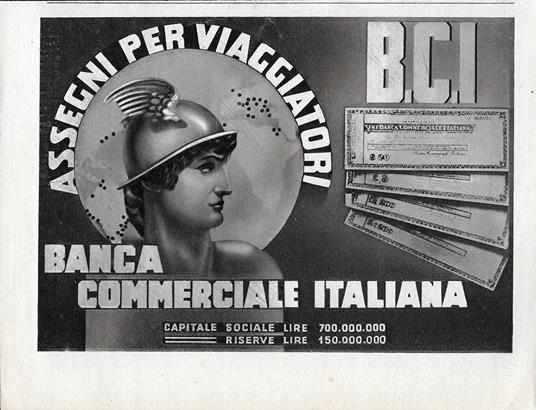 Banca Commerciale Italiana. Assegni per viaggiatori. Advertising 1942 - copertina