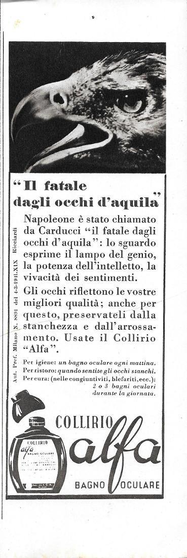 Colliro Alfa bagno oculare. Advertising 1942 - copertina