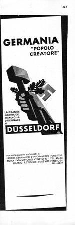 Dusseldorf la grande mostra del piano quadriennale. Advertising 1942