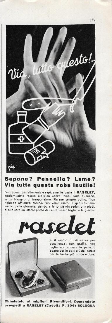Raselet rasoio elettrico. Advertising 1942 - copertina