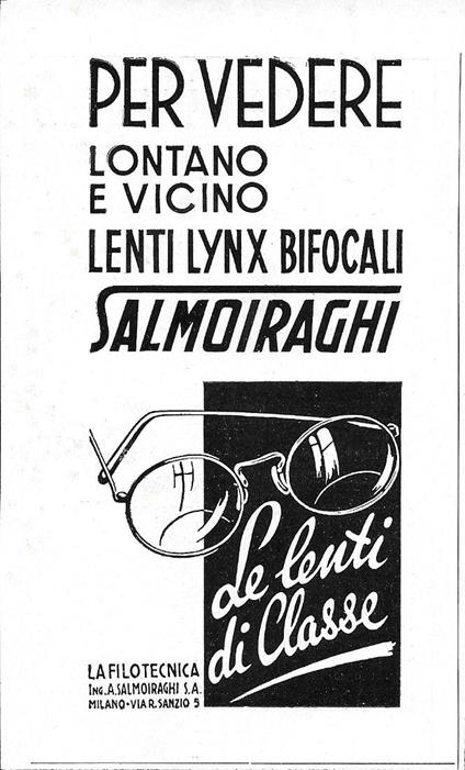 Salmoiraghi, lenti Lynx bifocali. Advertising 1942 - copertina