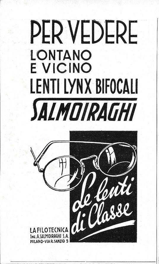 Salmoiraghi, lenti Lynx bifocali. Advertising 1942 - copertina
