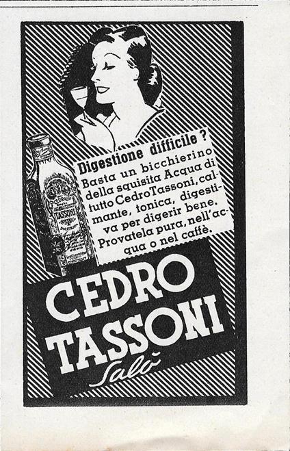 Acqua di cedro Tassoni. Advertising 1942 - copertina