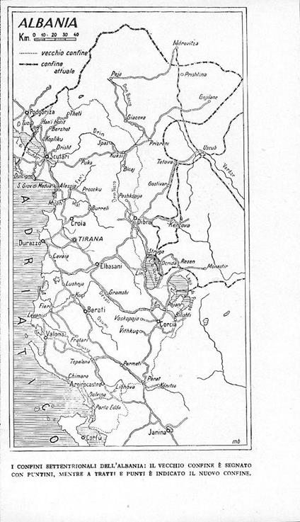 Albania vecchie e nuovi confini settentrionali. Stampa 1942 - copertina