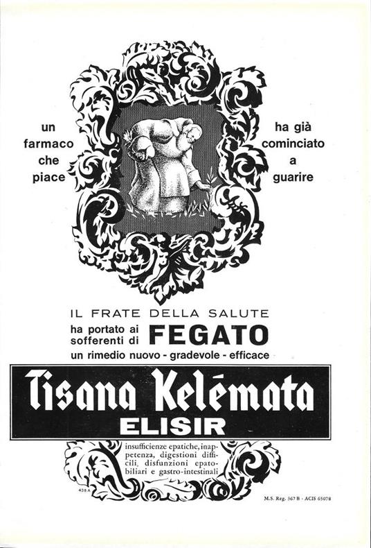 Tisana Kelemata Elisir. Il frate della salute. Advertising 1963 - copertina