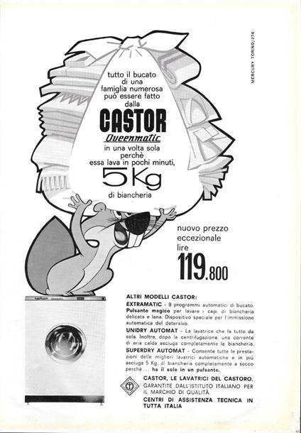 Lavatrice Castor Queenmatic. Advertising 1963 - copertina