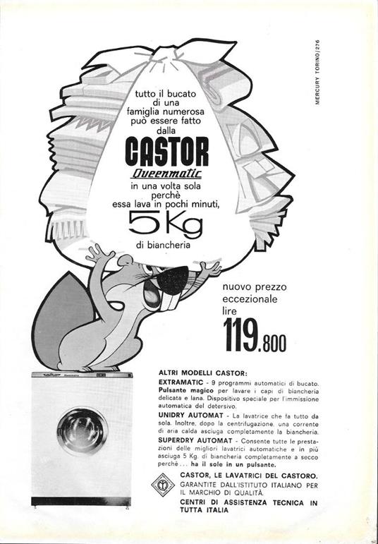 Lavatrice Castor Queenmatic. Advertising 1963 - copertina