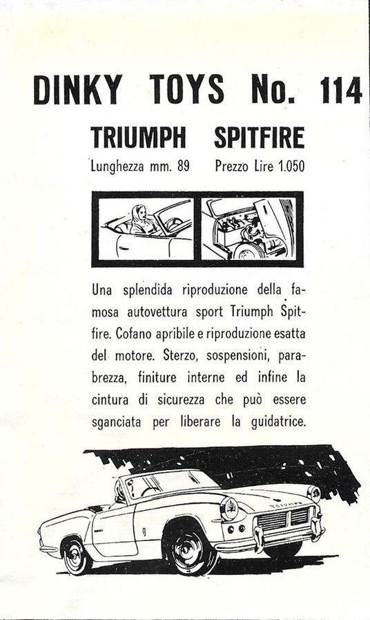 Dinky Toys no. 114. Triumph Spifire. Advertising 1963 - copertina