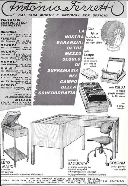 Antonio Ferretti mobili per l'ufficio/ Erbadol. Advertising 1961 fronte/retro - copertina