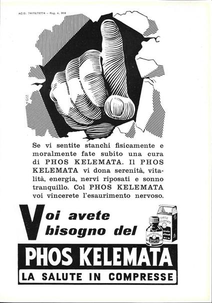 Phos Kelemata. La salute in compresse. Advertising 1964 - copertina