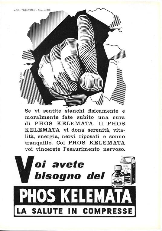 Phos Kelemata. La salute in compresse. Advertising 1964 - copertina