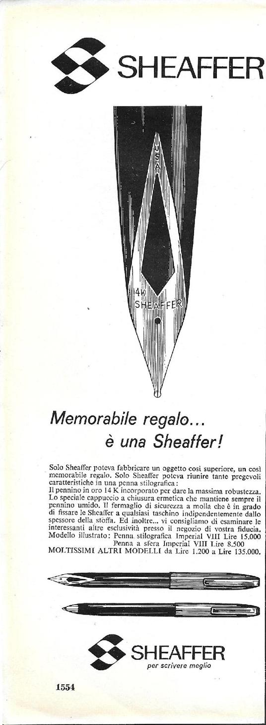 Sheaffer stilografiche/Cognac Boulestin. Advertising 1964 fronte /retro - copertina