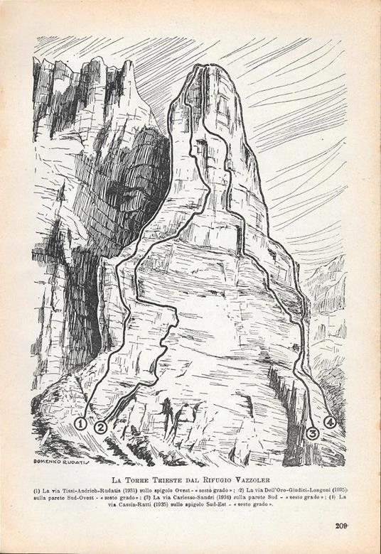La Torre Trieste dal Rifugio Fazzoler. Stampa 1936 - copertina