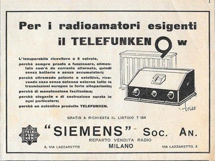 Telefunken 9w. Siemens. Advertising 1929 - copertina