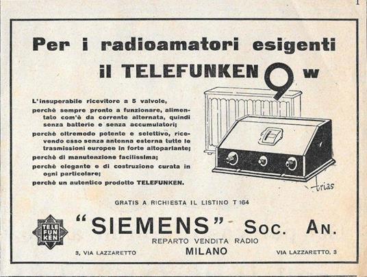 Telefunken 9w. Siemens. Advertising 1929 - copertina