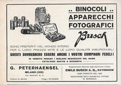 Busch. Binocoli, Apparecchi Fotografici. Advertising 1929 - copertina