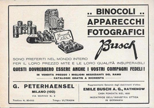 Busch. Binocoli, Apparecchi Fotografici. Advertising 1929 - copertina
