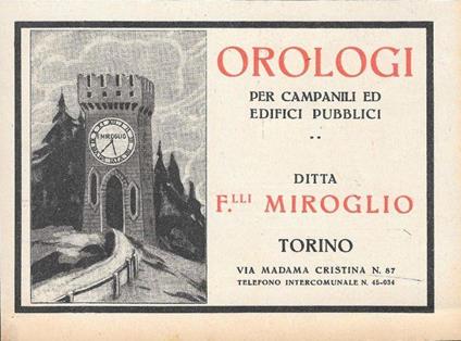 F.lli Miroglio. Orologi per Campanili ed Edifici Pubblici. Advertising 1928 - copertina