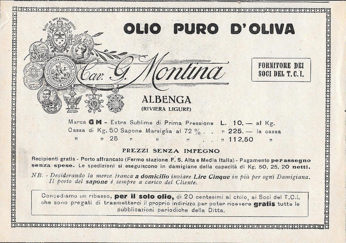 Pirelli. Superflexcord / Olio G.Montina, Albenga. Advertising 1928