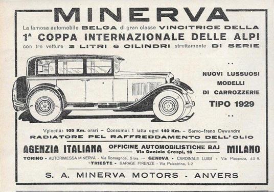 Minerva.La famosa automobile Belga (mod. 12-14). Advertising 1928 - copertina