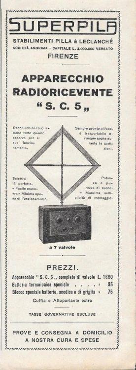 Superpila. Apparecchio Radioricevente S.C.5. Advertising 1928 - copertina