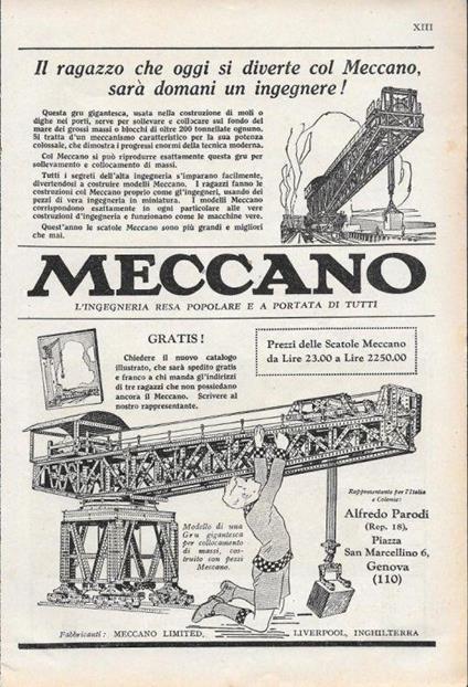 Meccano. L'ingegneria resa popolare. Advertising 1928 - copertina
