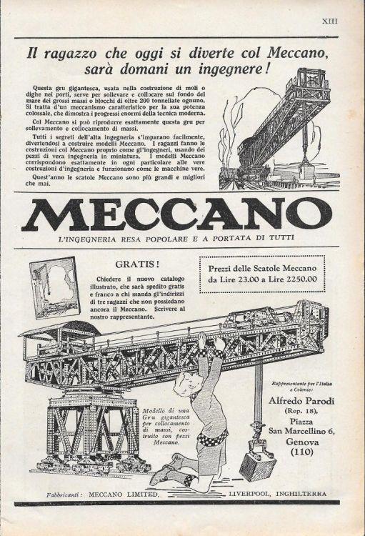 Meccano. L'ingegneria resa popolare. Advertising 1928 - copertina