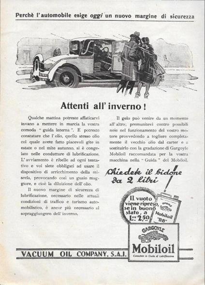 Mobiloil. Attenti all'inverno! Advertising 1928 - copertina
