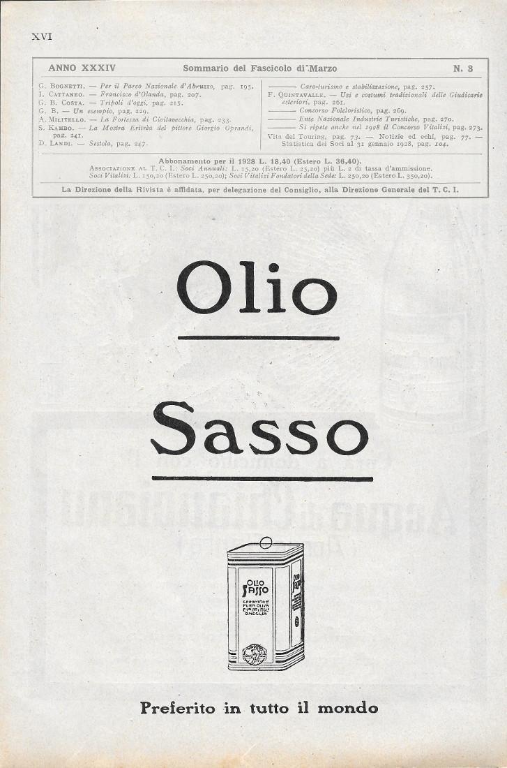 Acqua di Chianciano / Olio Sasso. Advertising 1928