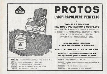 Protos l'Aspirapolvere Perfetto. Advertising 1928 - copertina