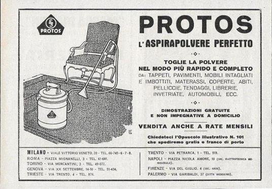 Protos l'Aspirapolvere Perfetto. Advertising 1928 - copertina