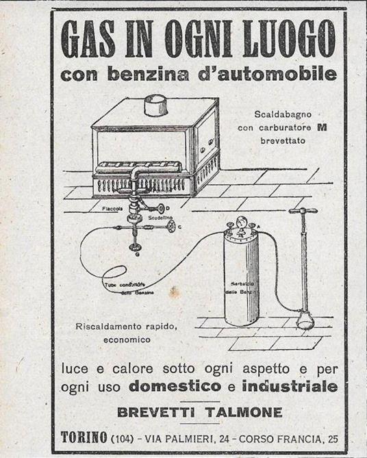 Gas in ogni luogo - Brevetti Talmone. Advertising 1928 - copertina