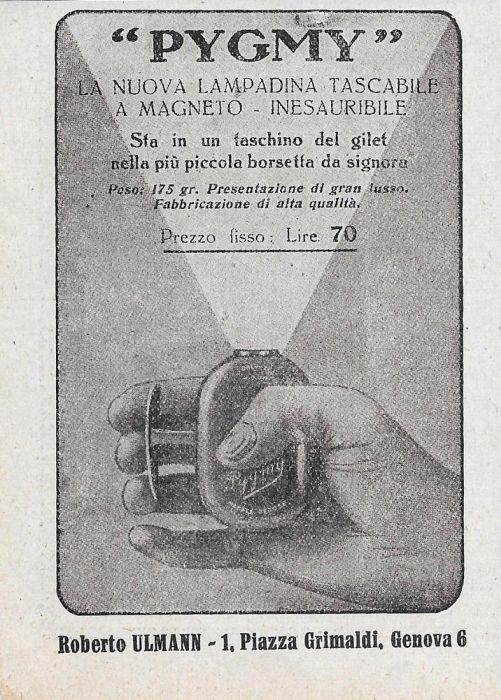 Pygmy - La nuova lampadina tascabile a magneto. Advertising 1928 - copertina