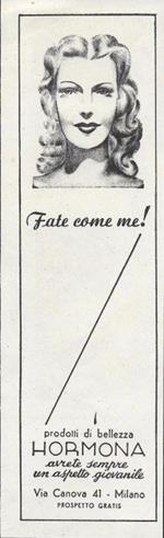 Hormona, Prodotti di Bellezza. Advertising 1943
