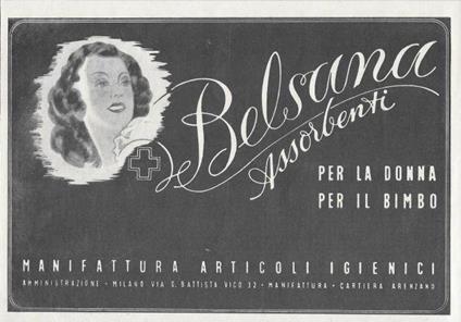 Belsana Assorbenti. Per la donna, per il bimbo. Advertising 1943 - copertina