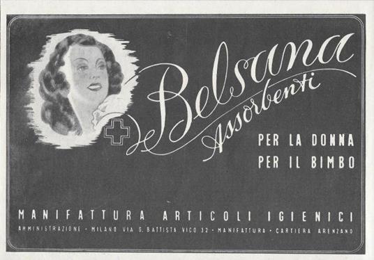 Belsana Assorbenti. Per la donna, per il bimbo. Advertising 1943 - copertina