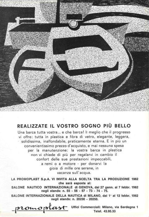 Promoplast. Realizzate il sogno. Una barca tutta vostra. Advertising 1962 - copertina